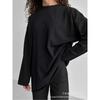 Womens Loose Fit Long Sleeve Cotton T-Shirt With Handcrafted Distressed Detail 2026 Casual Top