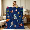 Soft Cozy Flannel Fleece Throw Blanket with Cute Space Astronaut Rocket Planet Galaxy Pattern All Season Warm Lightweight Decorative Blanket for Sofa