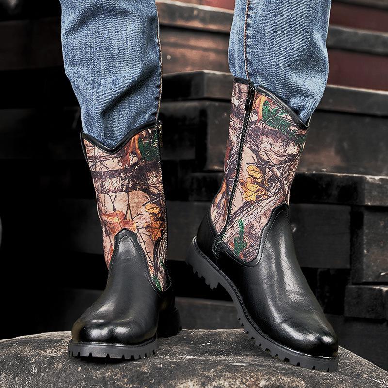 Men's Retro Camouflage Martin Boots: High-Top Workwear Motorcycle Shoes