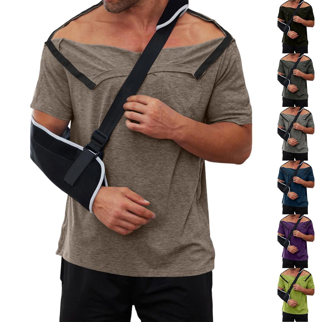 Herren Kurzarm-Regenerationsshirt mit durchgehender Knopfleiste und abnehmbaren Seiten Adaptives Oberteil zur Unterstützung der Mobilität