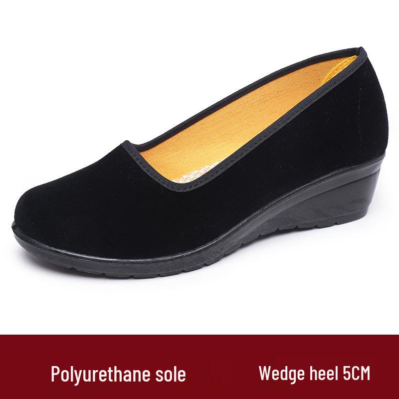 

Женские черные матерчатые туфли: Стиль «Старый Пекин», плоская толстая подошва, подходит для людей среднего и пожилого возраста, идеально подходит для гостиничного этикета и танцев. 38