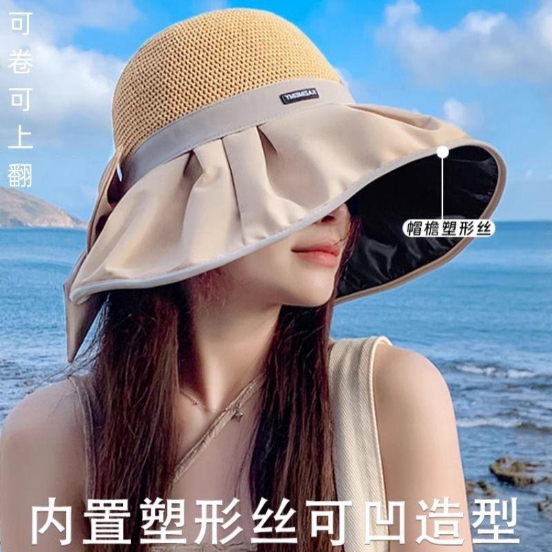 Summer Vinyl Bow Women's Sunshade Sun Hat Face Cover Bucket Hat Outdoor Straw Hat UV Protection Sun Protection Hat