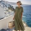 YYFS Women's Fashion Summer Spring Solid Color Print Short Sleeve Loose Waistline Casual Dresses