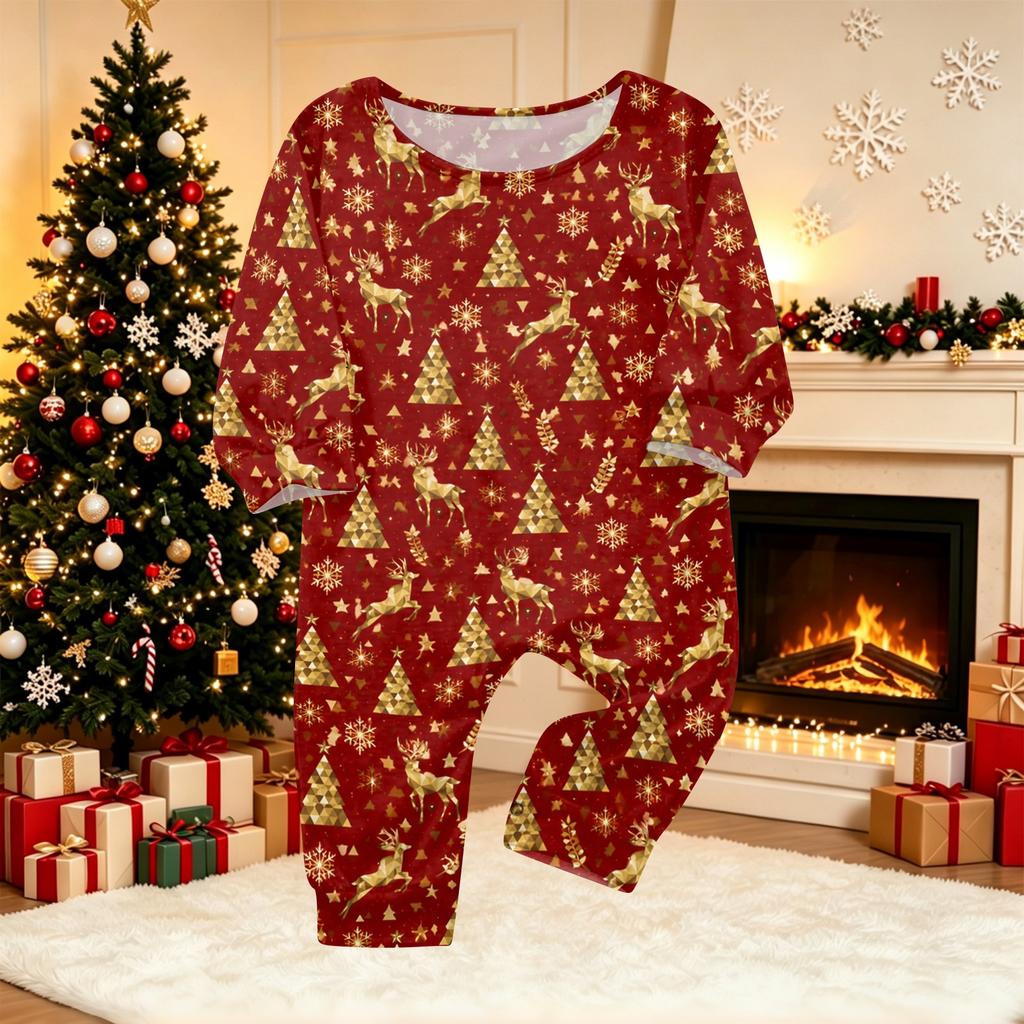 Comfortable Parent-Child Matching Christmas Print Loungewear Set with Long Sleeve Top and Pants