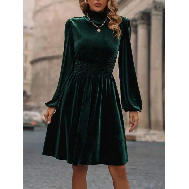 Herbst Winter Damen Samt Langarm Modische Freizeitkleider