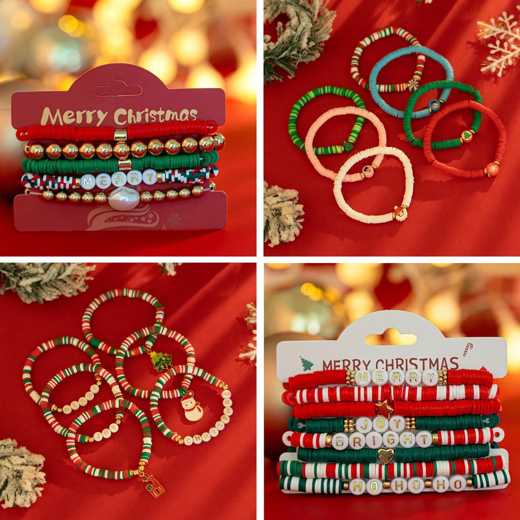Christmas Letter Beaded Bracelet Set With Geometric Resin Handcrafted Design For Women