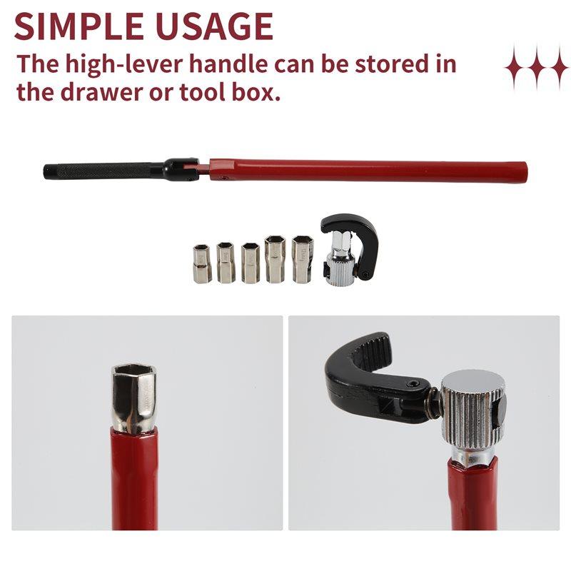 ABJI-Faucet Wrench Carbon Steel Plumber Socket Wrench With 5 Sockets And 1 Chuck Tap Back Nut Wrench Kitchen Sink Keys