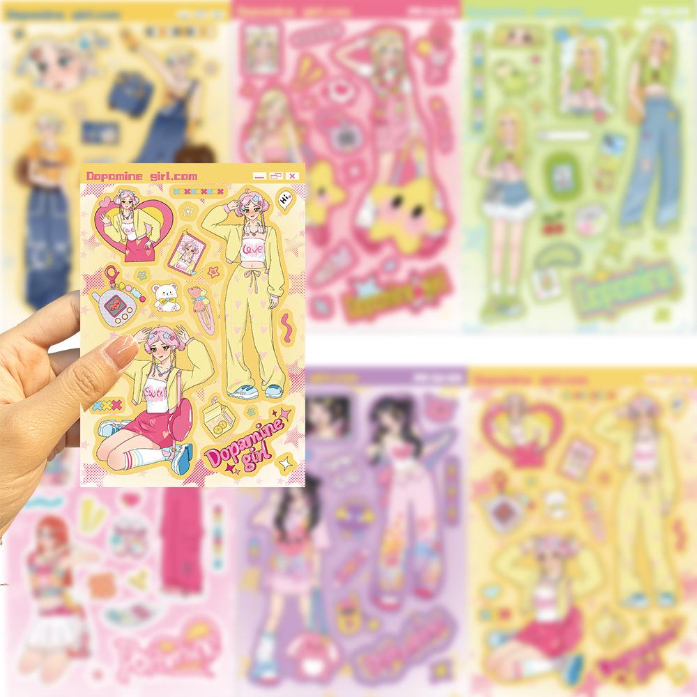 8 Dopamine Girls' Outfit Guka Stickers DIY Hand Account Small Card Mobile Case Decoration Korean Ins