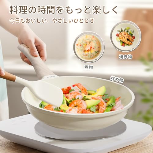 EvoFar 20cm Induction Compatible Frying Pan with Marble Coating, Trivet Included, PFOA/PFOS Free, Non-Stick, Easy to Clean, Ideal for Omelets and Frie