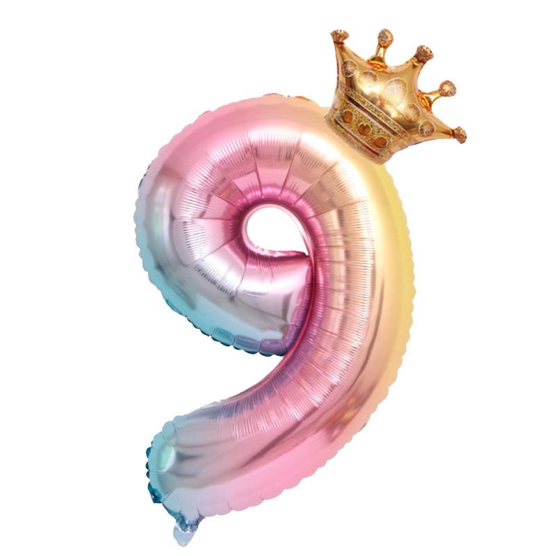 

32-дюймова градієнтна цифрова кулька Дитяча прикраса на день народження Цифра Корона Алюмінієві кульки для дівчаток