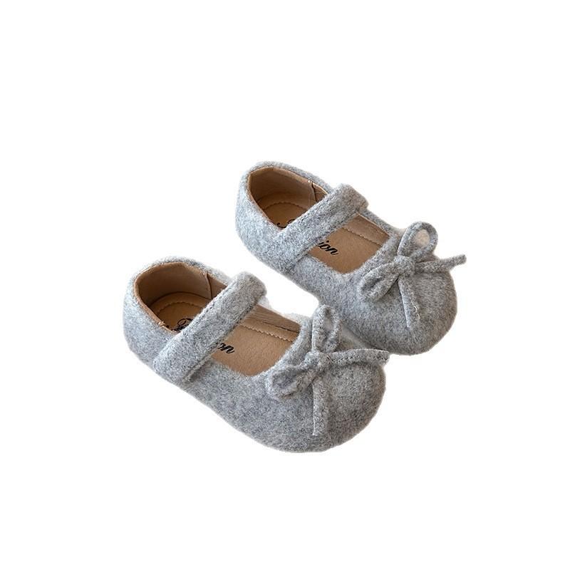 Girls Flat Shoes With Bow Detail Soft Sole PU Leather Toddler Kids Princess Style Slip-On