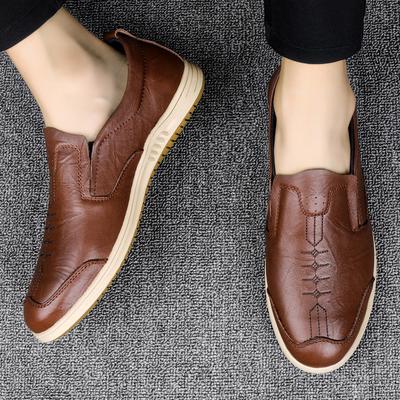 Large Size Handmade Casual Men's Shoes Comfortable Soft Sole Non-slip Leather Breathable Foot Shoes Lazy Shoes One Pedal