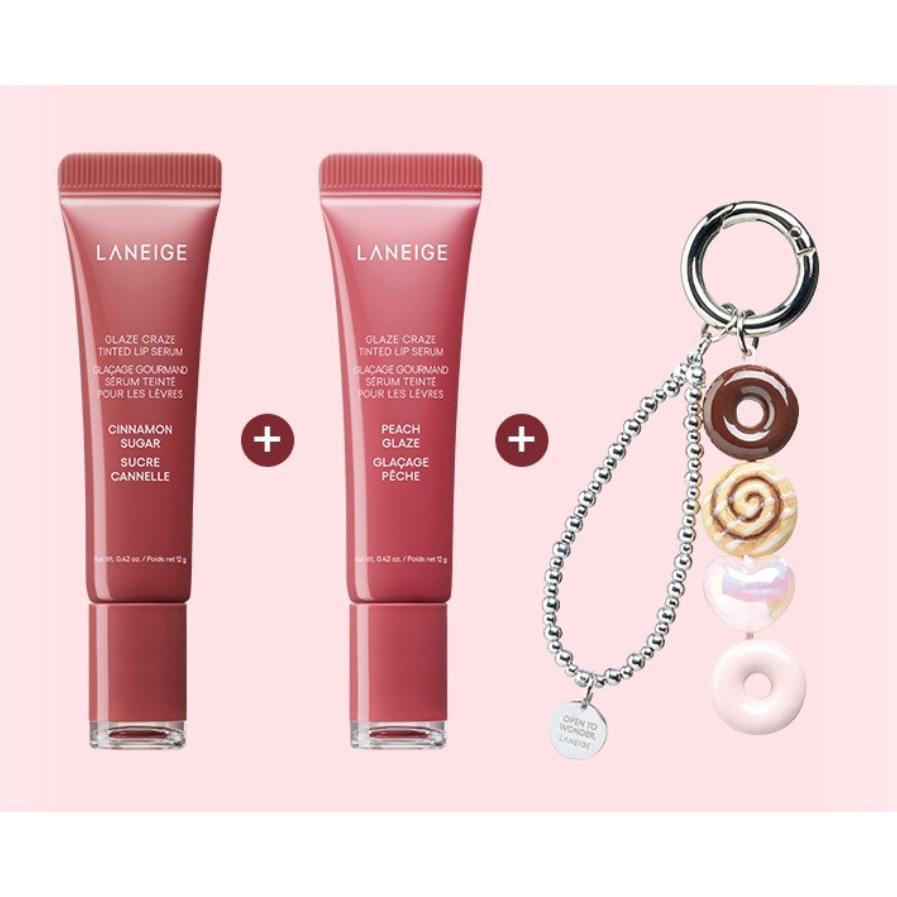 LANEIGE Donut Lip Serum Delight Duo Set – Glossy Hydrating Lip Care (Cinnamon Sugar, Peach Glaze)
