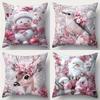 ¡Navidad Linda Rosa! Funda De Almohada Con Patrn De Muñeco De Nieve Y Ciervo, Pjaro Y Pap Noel, Decoracin Del Hogar De Año