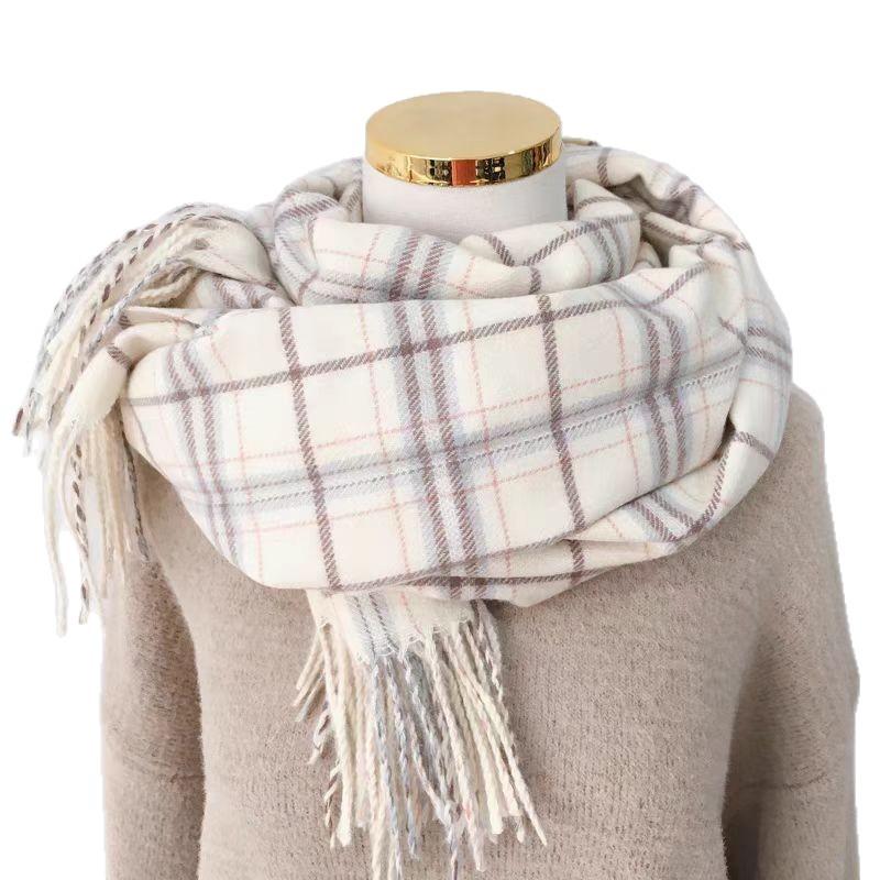 Literary Plaid Scarf Women's Autumn and Winter Imitation Cashmere Korean Version Versatile Student Scarf Ins Trend Warm Shawl