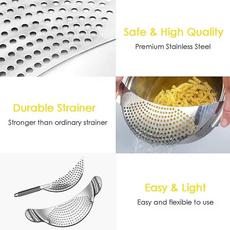 Stainless Steel Pot Strainer With Handle Kitchen Pasta Strainer Colander Insert Drainer For Different Pot Pan Vegetable Drainer