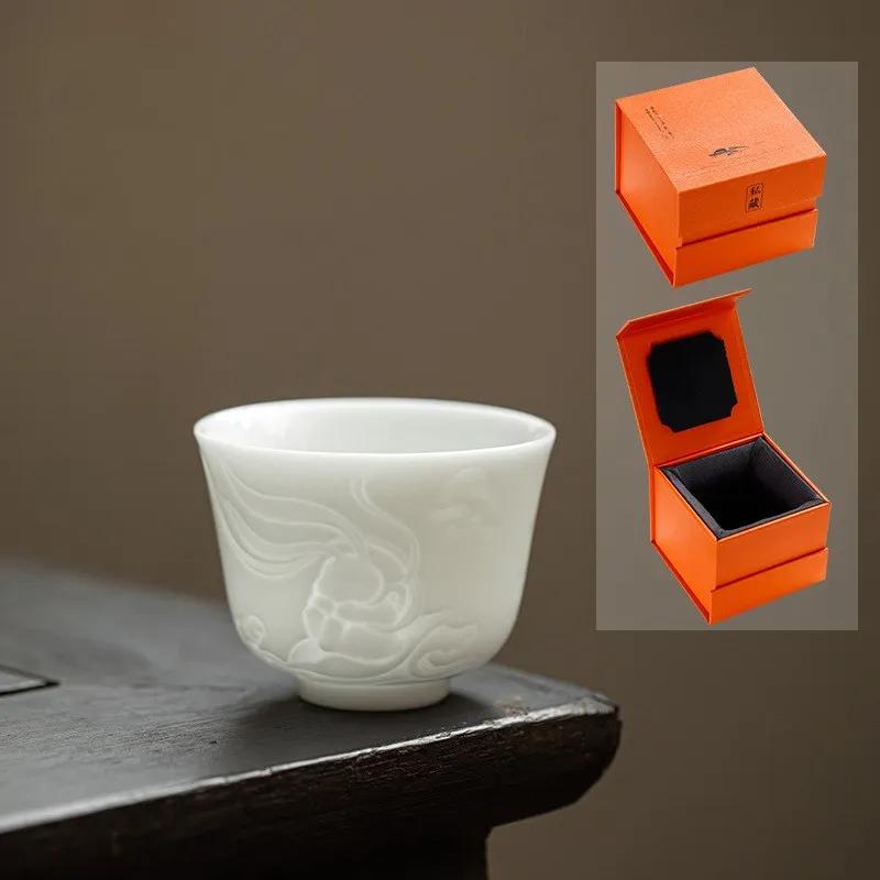 Chinese Style  Iced Jade Porcelain Tea Cup Master Cup High-end Handmade Tea Cup Kitchen Accessories Kung Fu Tea Wedding Gift
