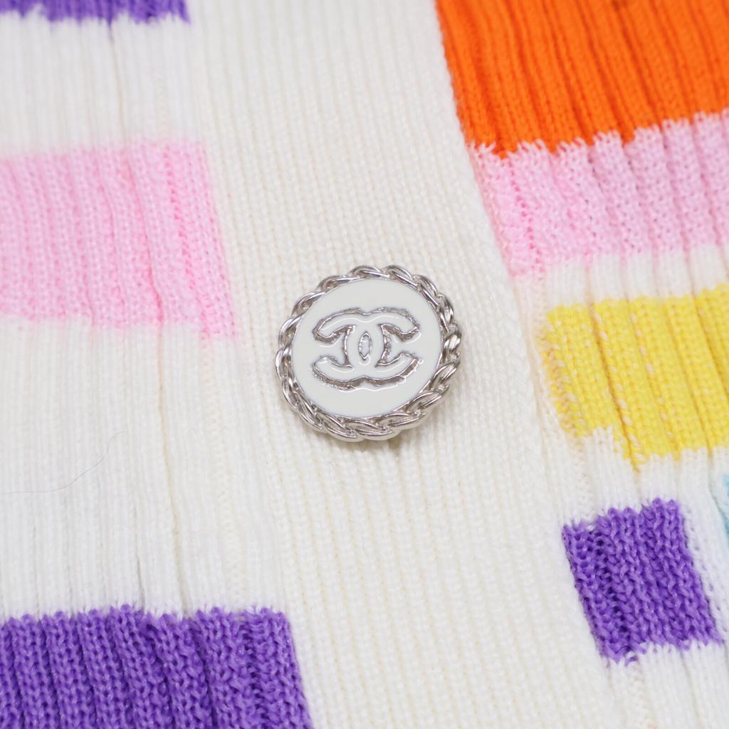 CHANEL Good condition P61482 COCO Button cotton cashmere knit cardigan tops 34 White x MulticolorUsed