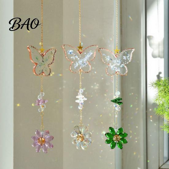 Glittering Window Hanging Butterfly Faux Crystals Suncatcher with Hook, Sun Catcher for Windows, Sparkling Wind Garden Suncatchers Chimes Chain, Prism
