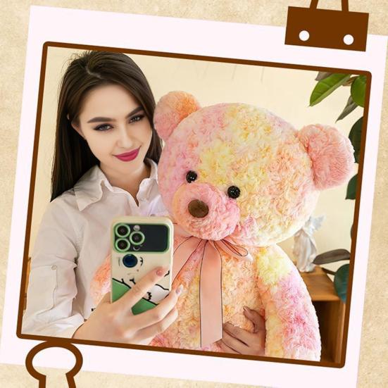 Yousheng Bear Doll Dreamy Gradient Color Giant Size Girl Plush Toy with Bowknot Decor Valentine Day Home Decor