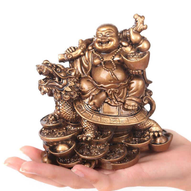 Resin God Beast Dragon Turtle Maitreya Buddha Statue Chinese Characteristic Fortune Decoration Home Office Feng Shui Statue