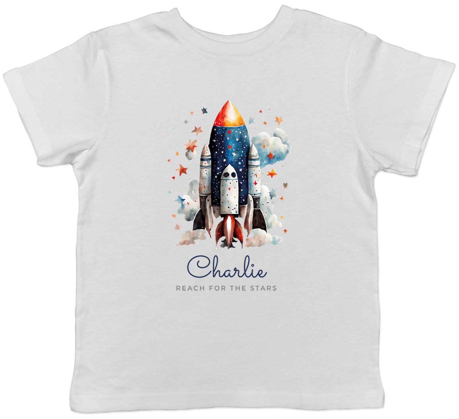 Personalised Reach for the Stars Kids T-Shirt Space Rocket Galaxy Stars Children 100