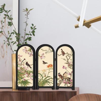 Paravento Mini Schermo Design Cinese 3 Pannelli Estetico 24x20cm Piccolo da Tavolo Scrivania