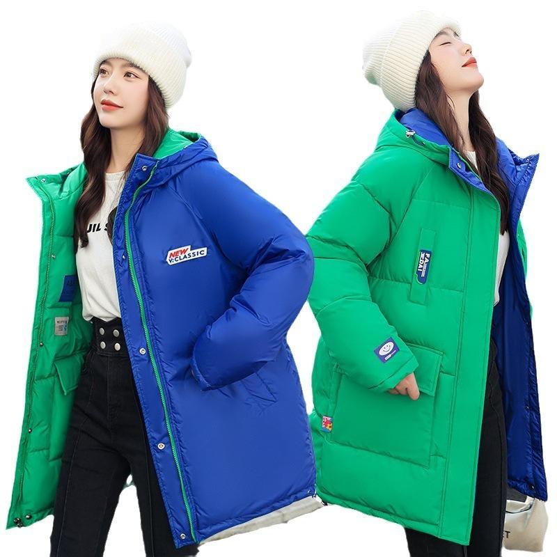 Women's Down Cotton Jacket Winter Mid Length Two Sided Jacket