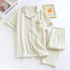 Women's Spring/Summer Short Sleeve Pajama Set - Crepe Cotton, Long Pants, Thin Air Conditioning Suit