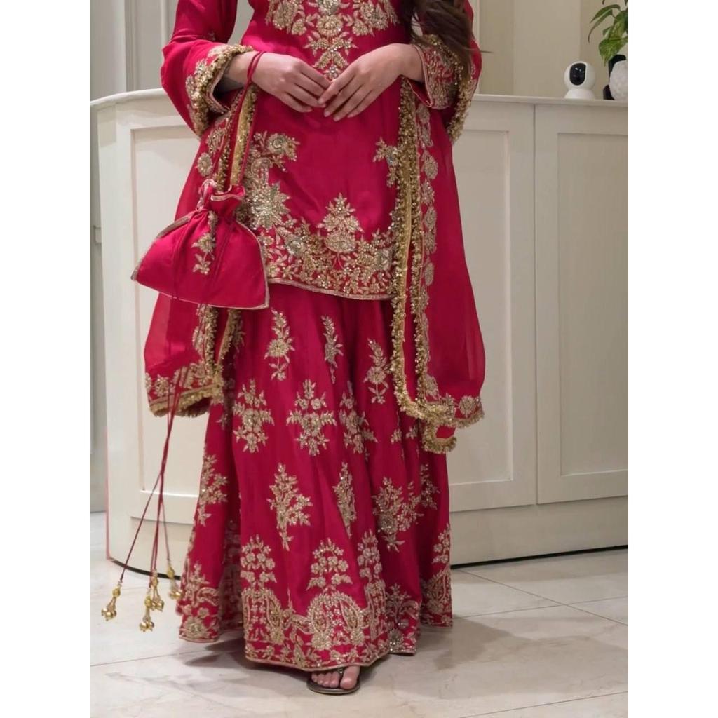 Presenting New Designer Embroidered Chinon Silk Sharara Suit With Sequence Embroidered Work
