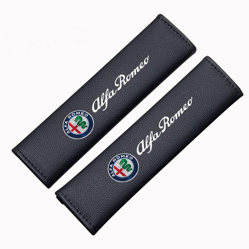 Car Seat Belt Cover Leather Seatbelt Shoulder Strap Protector Pads For Alfa Romeo Giulia Stelvio Giulietta 159 147 156 166