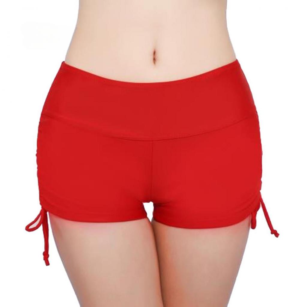 Global Selling Women Solid Color Bikini Bottom Side Pleated Bandage Swim Shorts