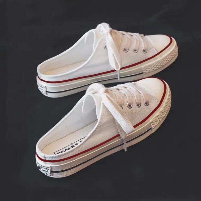 Half-drag Canvas Shoes Women Without Heels and One Pedal Summer Lazy Shoes Summer New Student Versatile Board Shoes