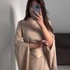 Elegantes langes Satinkleid für Damen, halbhoher Kragen, ausgestellte Ärmel, Partykleid, einfarbig, schmale Abendkleider für Damen