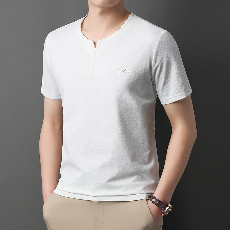 Men Ice Silk Short Sleeve Trend T Shirt V Neck Summer Casual Fashion Top