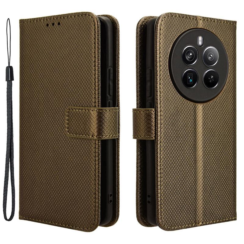 

For Realme 12 Pro 5G/12 Pro+ 5G Case Stand Shockproof TPU Inner Shell Leather Phone Cover Brown