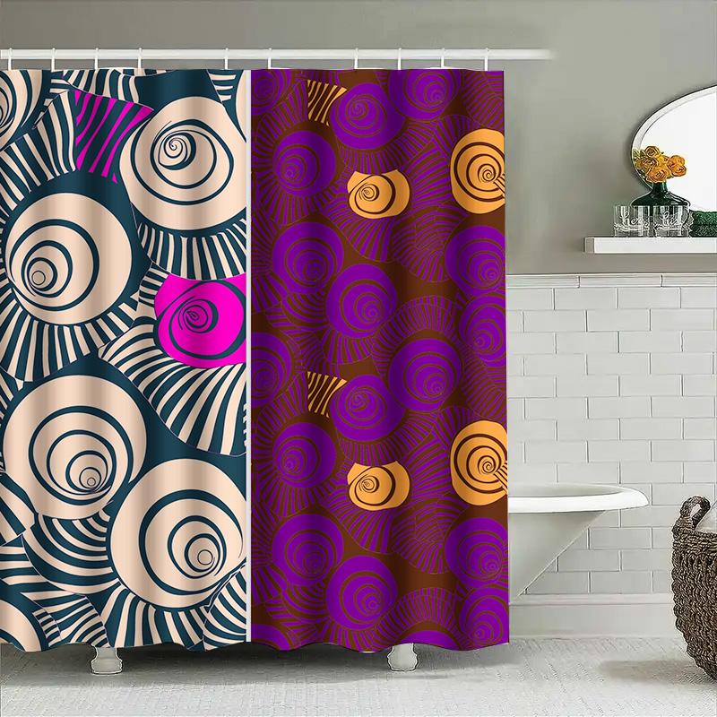 

Decorative Shower Curtain Modern Geometric Print with Swirls in Purple, Pink Gold for Bathroom Decorations 90x180cm
