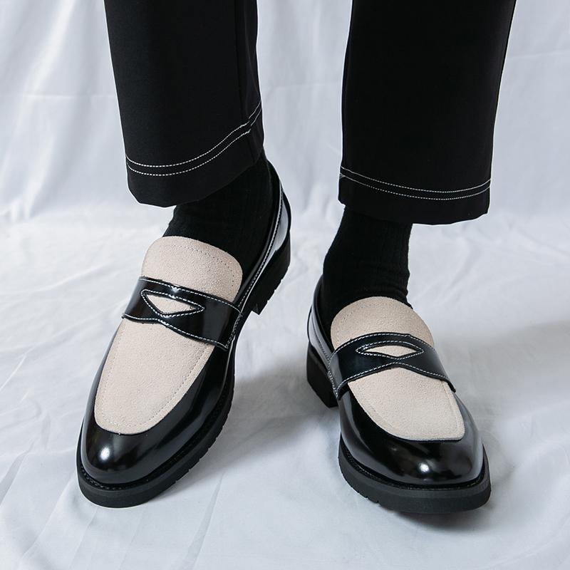 Fashion New Designer Men's Pointed  Mixed Suede Leather Wedding Shoes Male Penny Loafers Formal Dress Footwear Zapatos Hombre