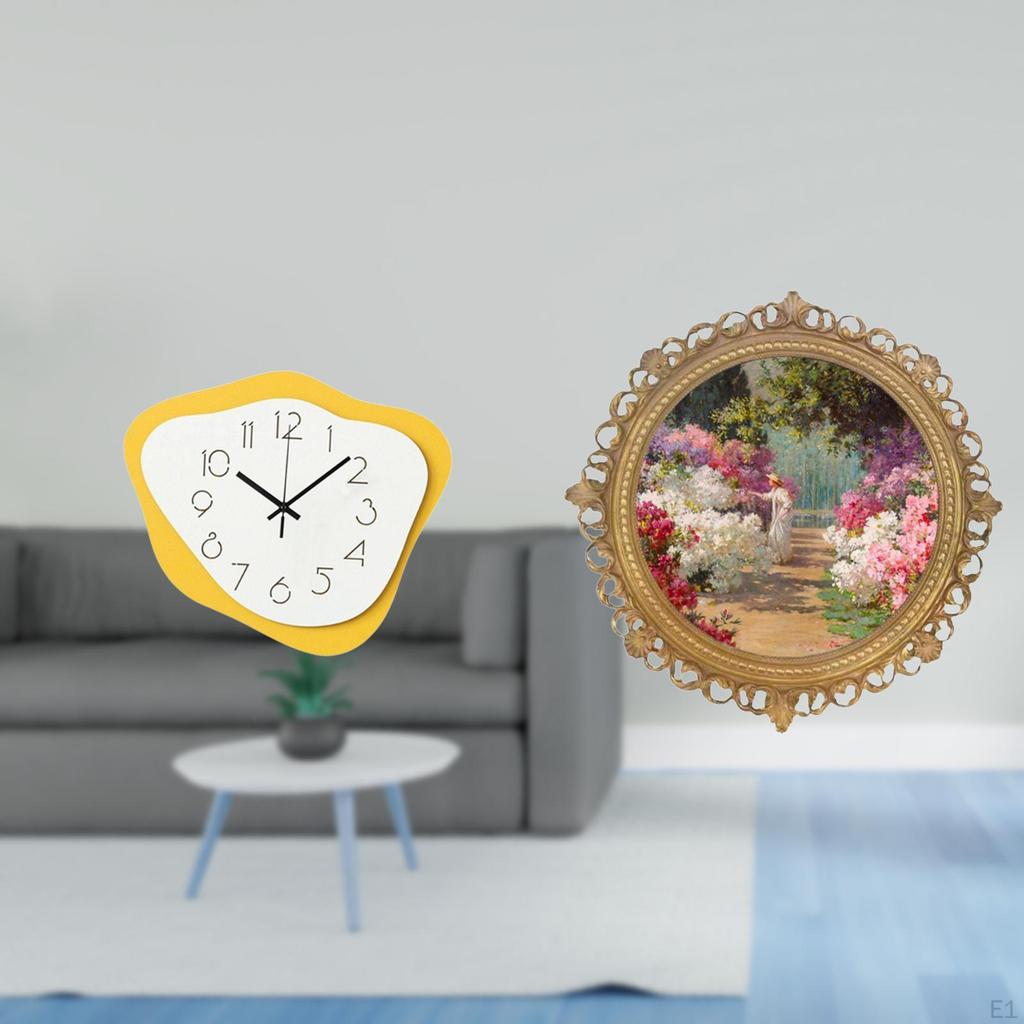 Timepiece Ornament with European Embossed Round Frame Silent Clock for Kitchen Bedroom Retro Home