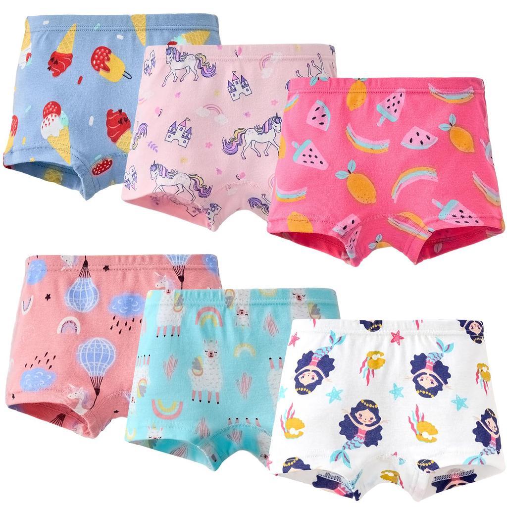 Hapipana Boxer Perfectní pro velikosti a 150 a Dívčí kalhotky velikosti ovoce, Sada 6 kusů, 100% bavlna, Prodyšné, Mateřská škola, Miminko, 100, 110, 120, 130,