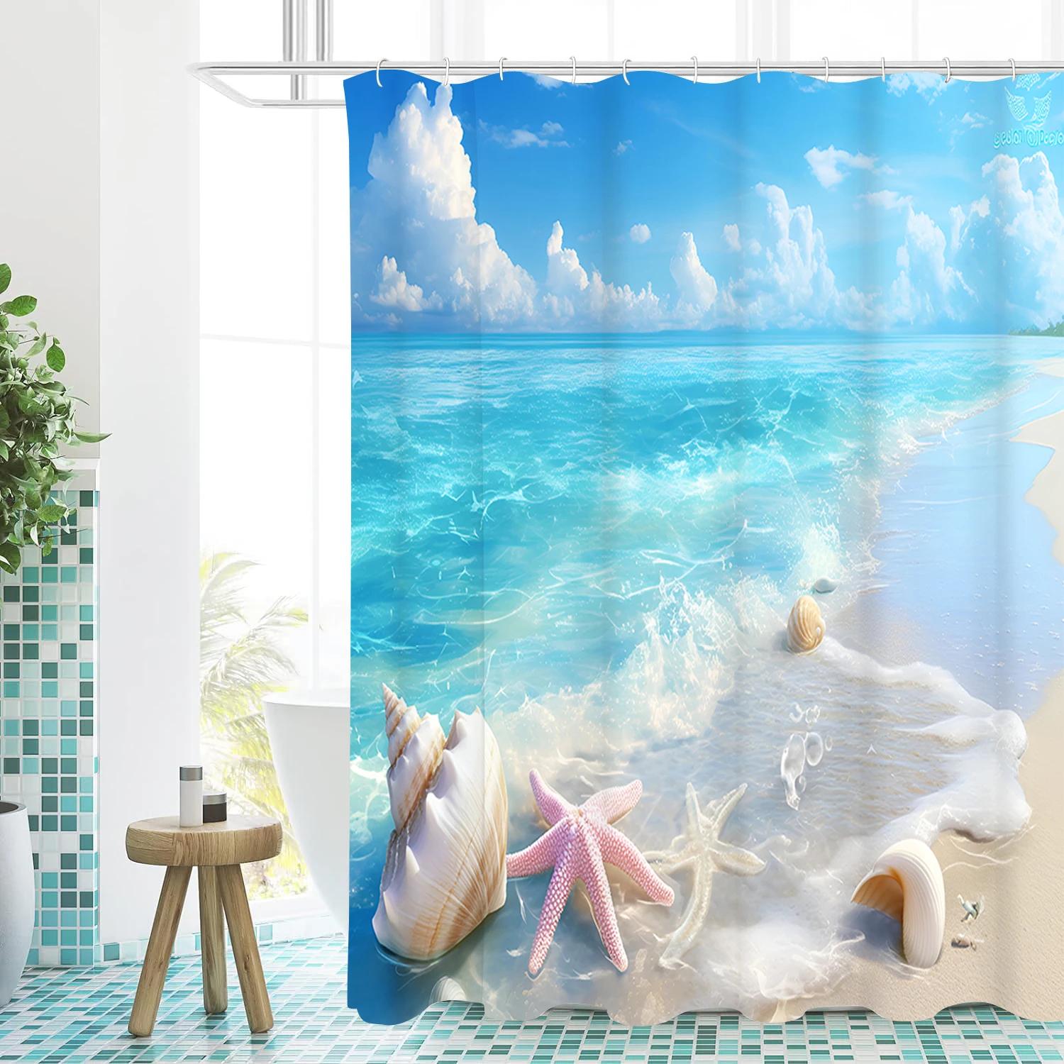 Beach shells starfish Bathroom Shower Curtain Waterproof fabric bathroom Curtain With 12 Hooks Sunflower Home Deco W90xH180cm