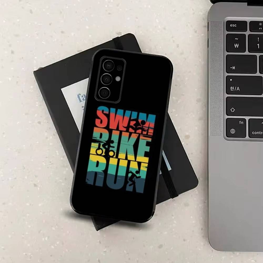 Swim Bike Run Triathlon For Samsung Galaxy A73,31,8,9,52,J7,22,Note,72,41,71,53,32,Soft Black Silicone Cover Case SamsungA12