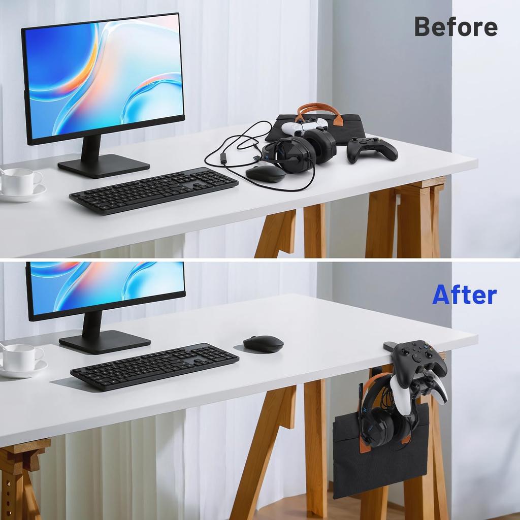 3-in-1 No Punch Table Clip Hook Headphone Holder 360° Rotating Controller Holder Miscellaneous Storage Hanging Hooks