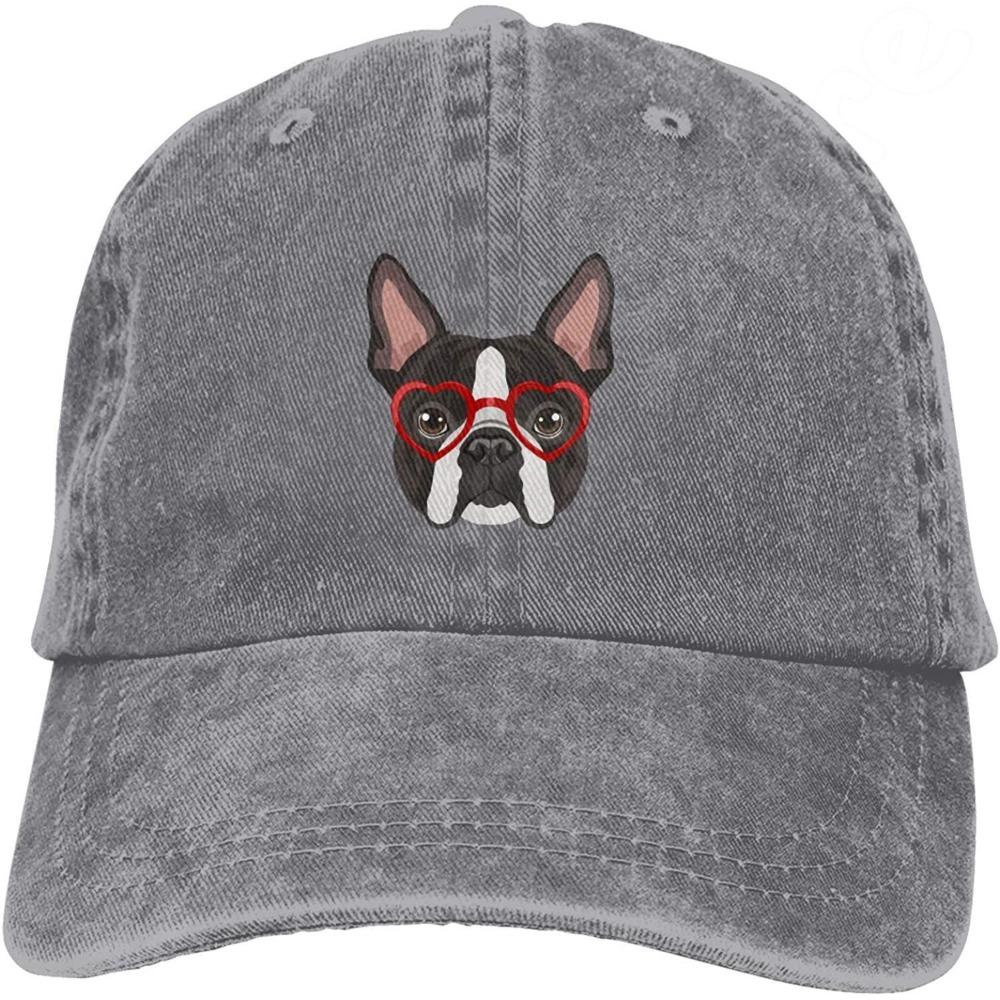 Denim-Kappe, Boston Terrier-Hund, Baseball-Dad-Cap, klassisch gewaschen, 100 % Baumwolle, verstellbar, lässig, Sport, für Unisex, Damen, Mütze