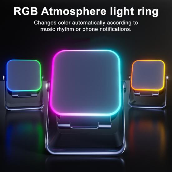 Wireless Induction Speaker with Adjustable Cell Phone Stand Stereo Sound Colorful Light Rechargeable 5-in-1 Bluetooth-compatible Speaker