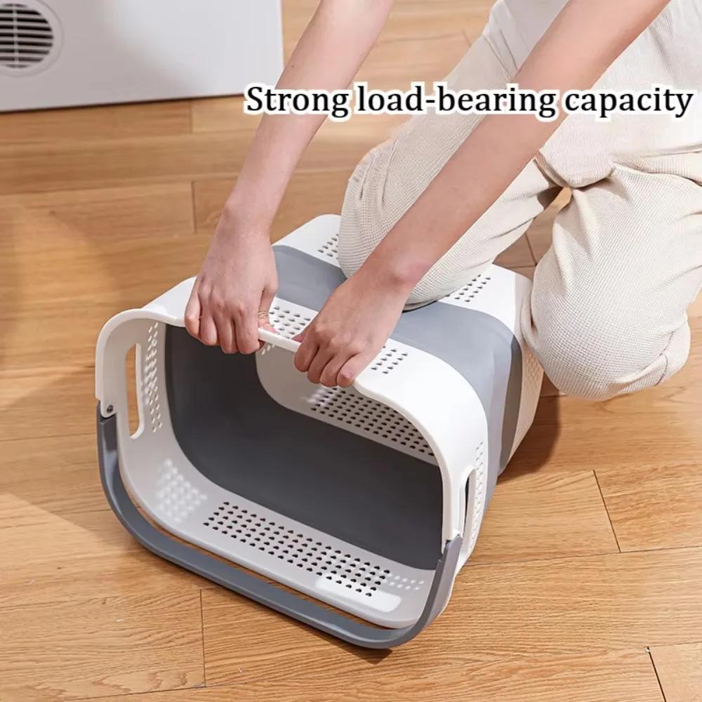 Folding Dirty Clothes Basket Plastic Material Clothing Basket Hollow Out Laundry Box with A Handle High-capacity Clothes Baskets