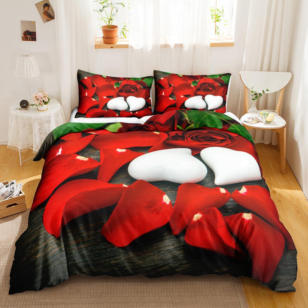 Rote Rose Bettbezug Set King/Queen Größe Weich Luxus Abstrakt Floral Modern Leuchtend Rot Romantischer Bettdeckenbezug Für Frau Mädchen