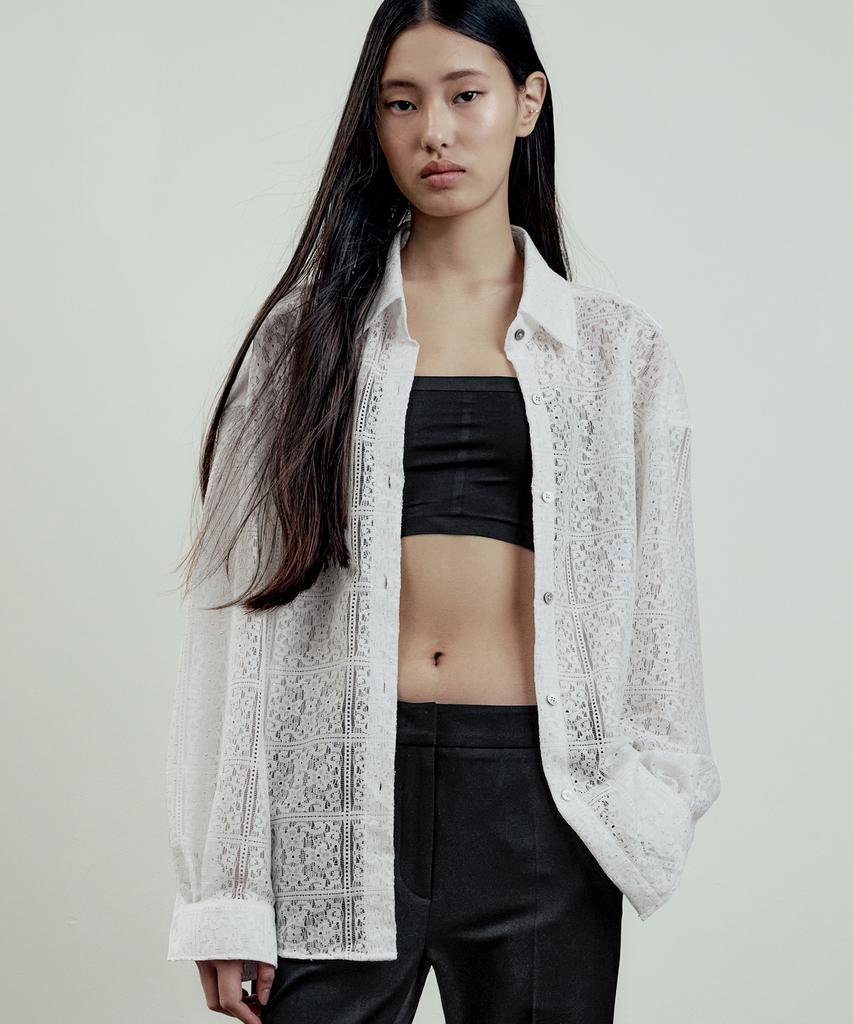 LMOOD Nu Bohème Beaded Lace Shirt Optic White
