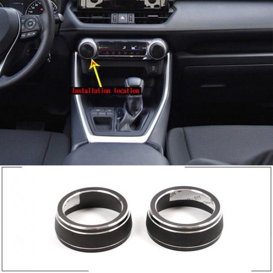 2pcs Black Car AC Climate Control Knob Ring Trim Cover for Toyota RAV4 -