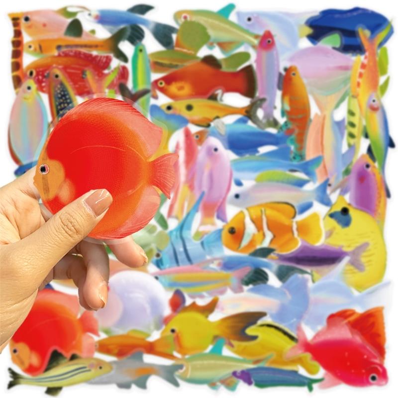 50 Sheets Fish Sticker Reward Sticker Scrapbooking Sticker Ocean Decal Sticker Sea Animal Sticker for Phone Laptop